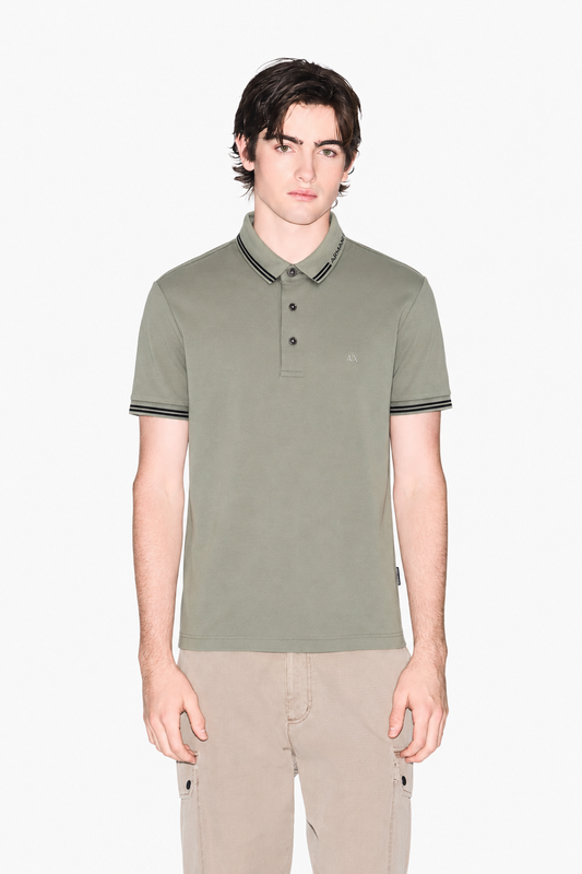 Armani Exchange Logo-Collar Slim-Fit Polo Shirt – Sage Green