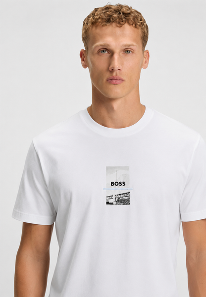 BOSS Regular-Fit Cotton T-Shirt with Architectural Artwork