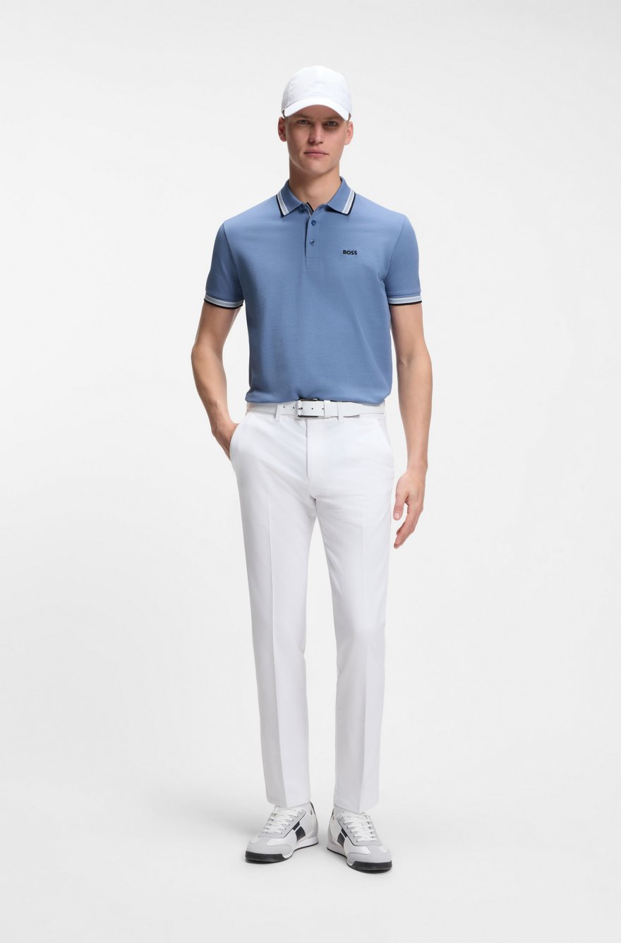 BOSS Slim-Fit Pique Polo Shirt with Striped Collar