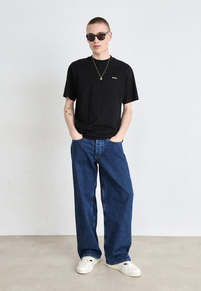 BOSS Cotton Jersey T-Shirt with Map Graphic Print - Black