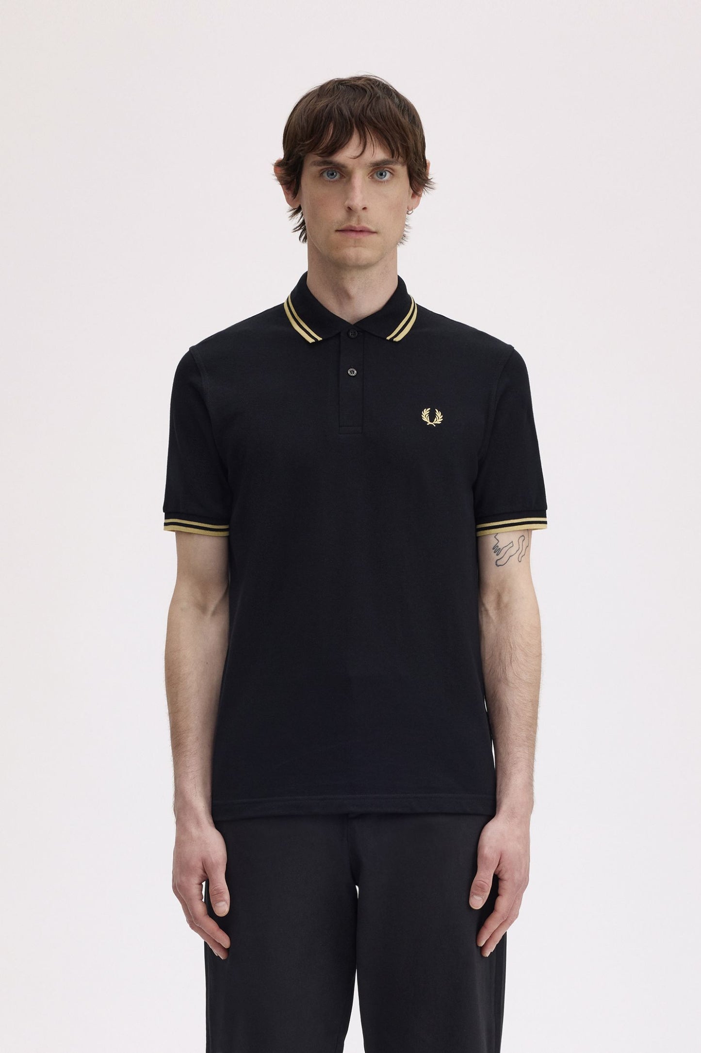Fred Perry Slim-Fit Twin Tipped Cotton Piqué Polo Shirt in Black/Gold