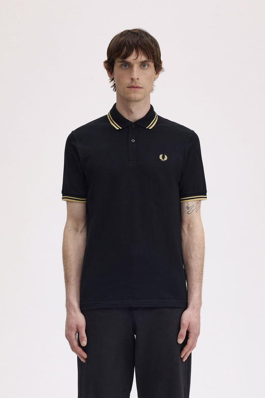 Fred Perry Slim-Fit Twin Tipped Cotton Piqué Polo Shirt in Black/Gold