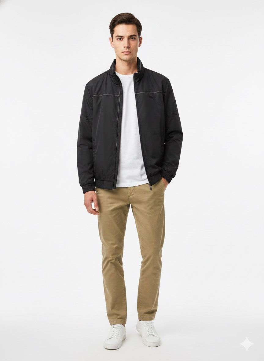 Lacoste Black Technical Windbreaker with Reflective Trim