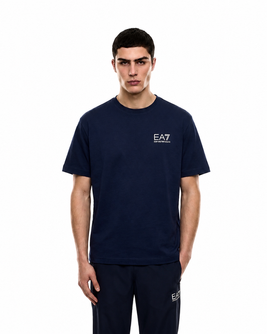 EA7 Emporio Armani Vertical Logo Cotton T-Shirt – Navy