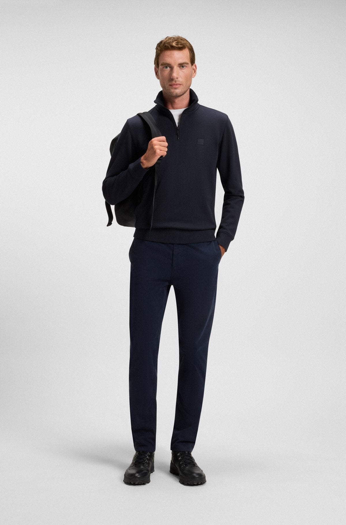 ZIP-NECK SWEATSHIRT IN COTTON TERRY WITH LOGO PATCH