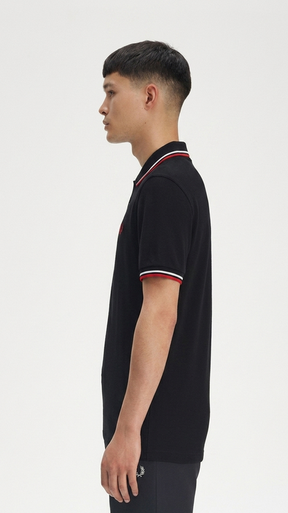 Fred Perry M3600 Twin Tipped Polo Shirt - Black / Red / White