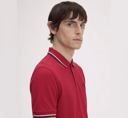Fred Perry M3600 Slim-Fit Polo Shirt in Dark Red with Twin Tipped Detail