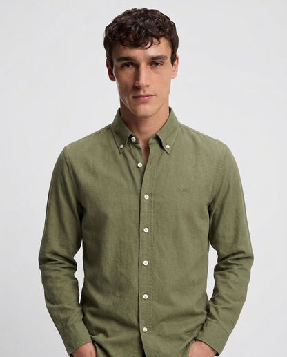 BOSS Men's Regular Fit Oxford Cotton Shirt - Olive Green