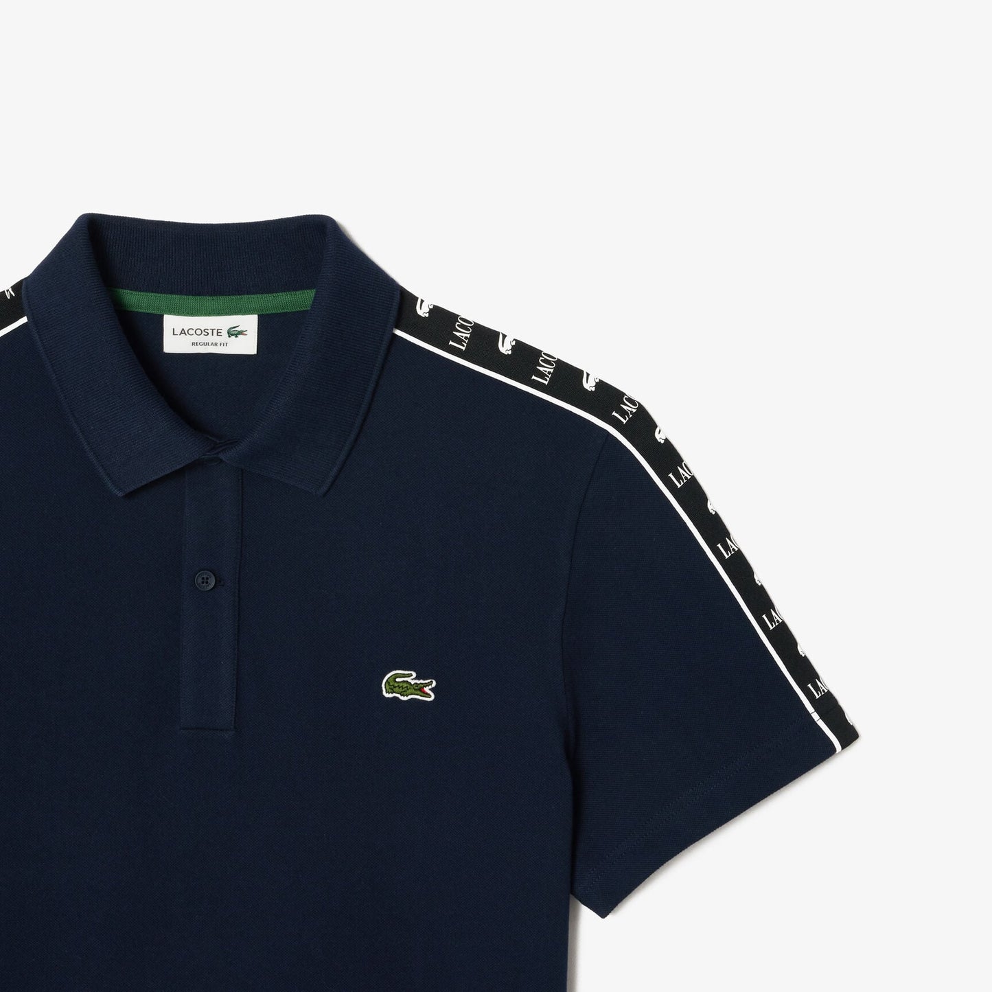 Lacoste Regular Fit Monogram Tape Cotton Polo Shirt – Navy Blue