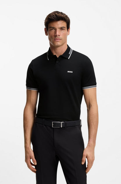 BOSS Slim-Fit Piqué Polo Shirt with Embroidered Logo – Black