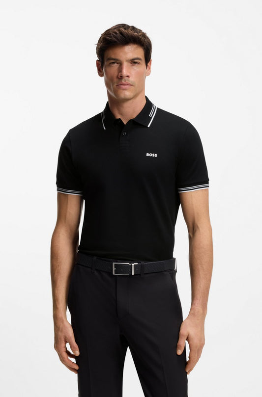 BOSS Slim-Fit Piqué Polo Shirt with Embroidered Logo – Black