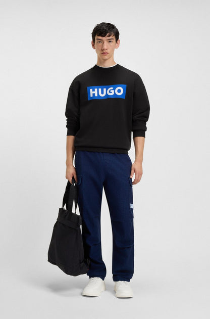 HUGO Men’s Diragol Blue Box Logo Sweatshirt – Black