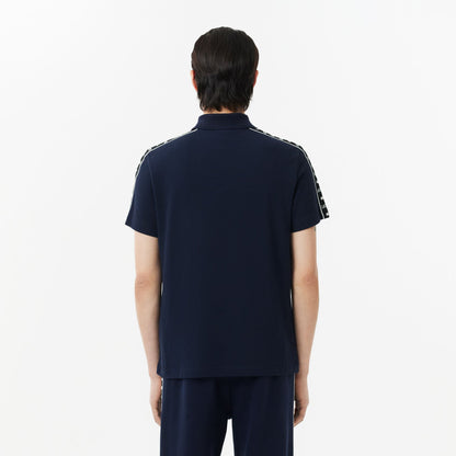 Lacoste Regular Fit Monogram Tape Cotton Polo Shirt – Navy Blue