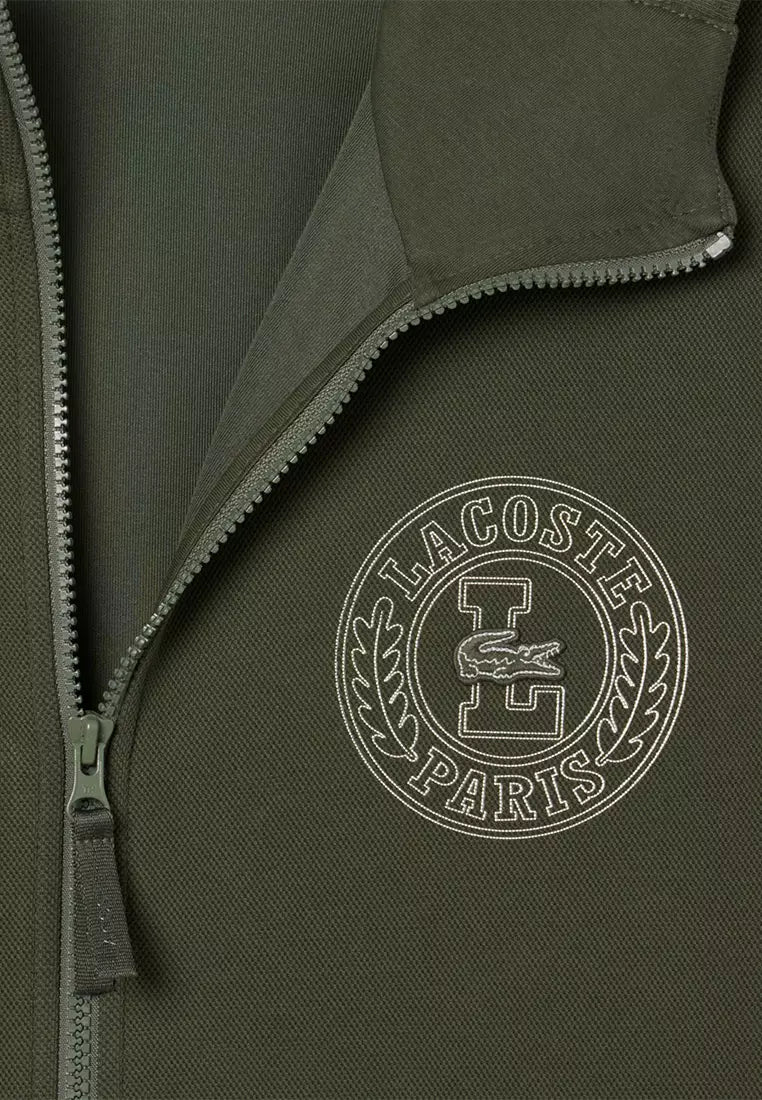 Lacoste Green Full-Zip Hoodie - Circle Logo Badge Embroidery