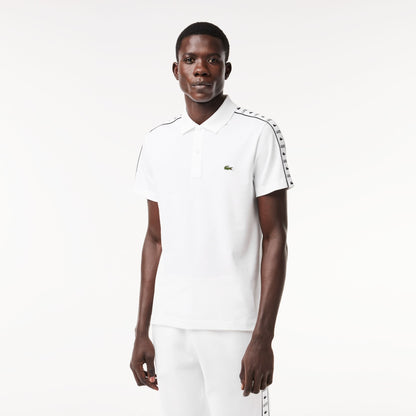 Lacoste Regular Fit Monogram Tape Cotton Polo Shirt – White