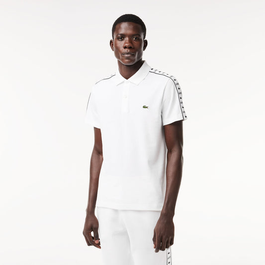 Lacoste Regular Fit Monogram Tape Cotton Polo Shirt – White