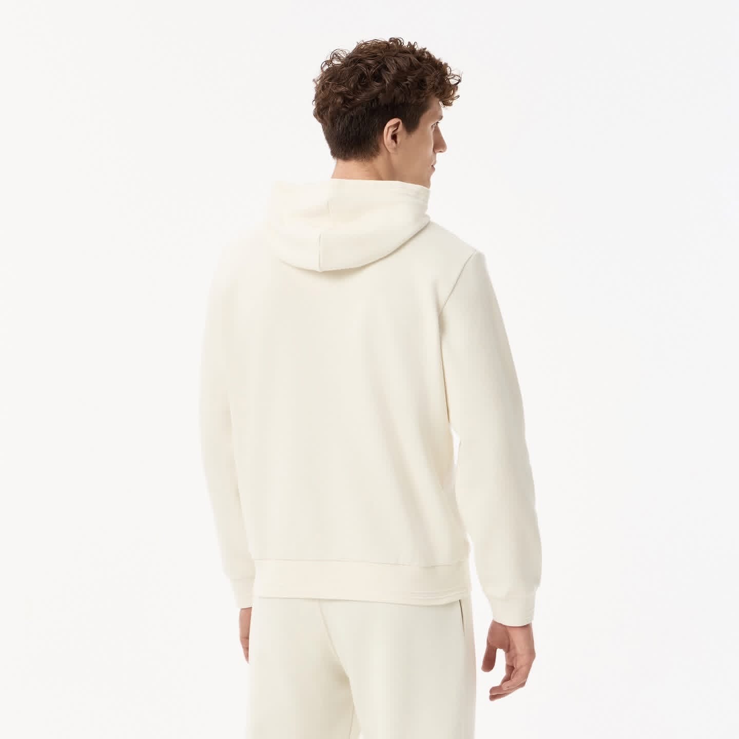 Lacoste Premium Full-Zip Hoodie - Tonal Embroidered Crocodile Badge (Cream/Off-White)