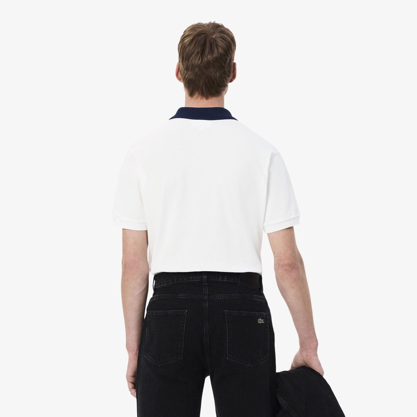 Lacoste Classic Fit Colorblock Organic Cotton Polo Shirt – White/Navy