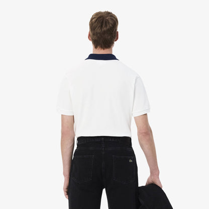 Lacoste Classic Fit Colorblock Organic Cotton Polo Shirt – White/Navy