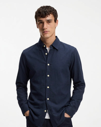 BOSS Men’s Regular-Fit Oxford Shirt Crafted in Solid Navy Blue Cotton