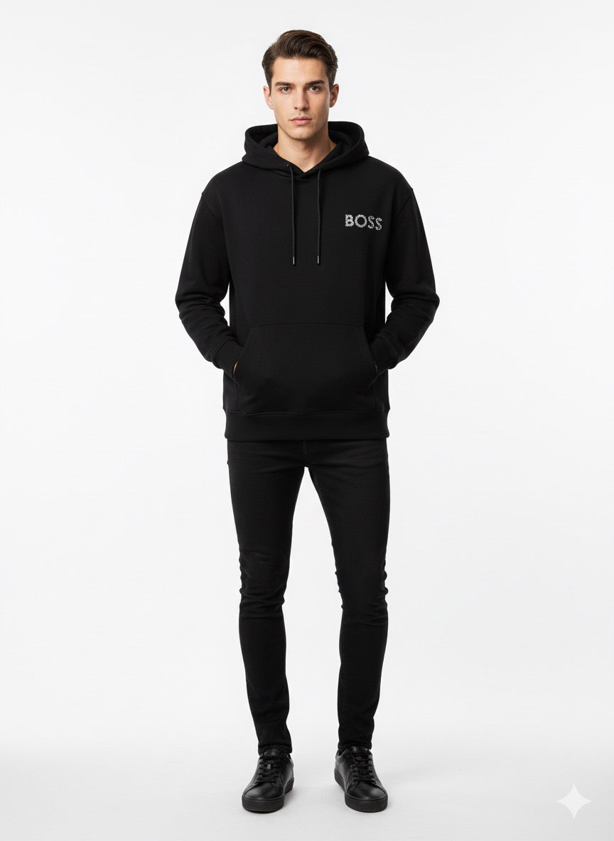 BOSS Black Hoodie with Textured Logo