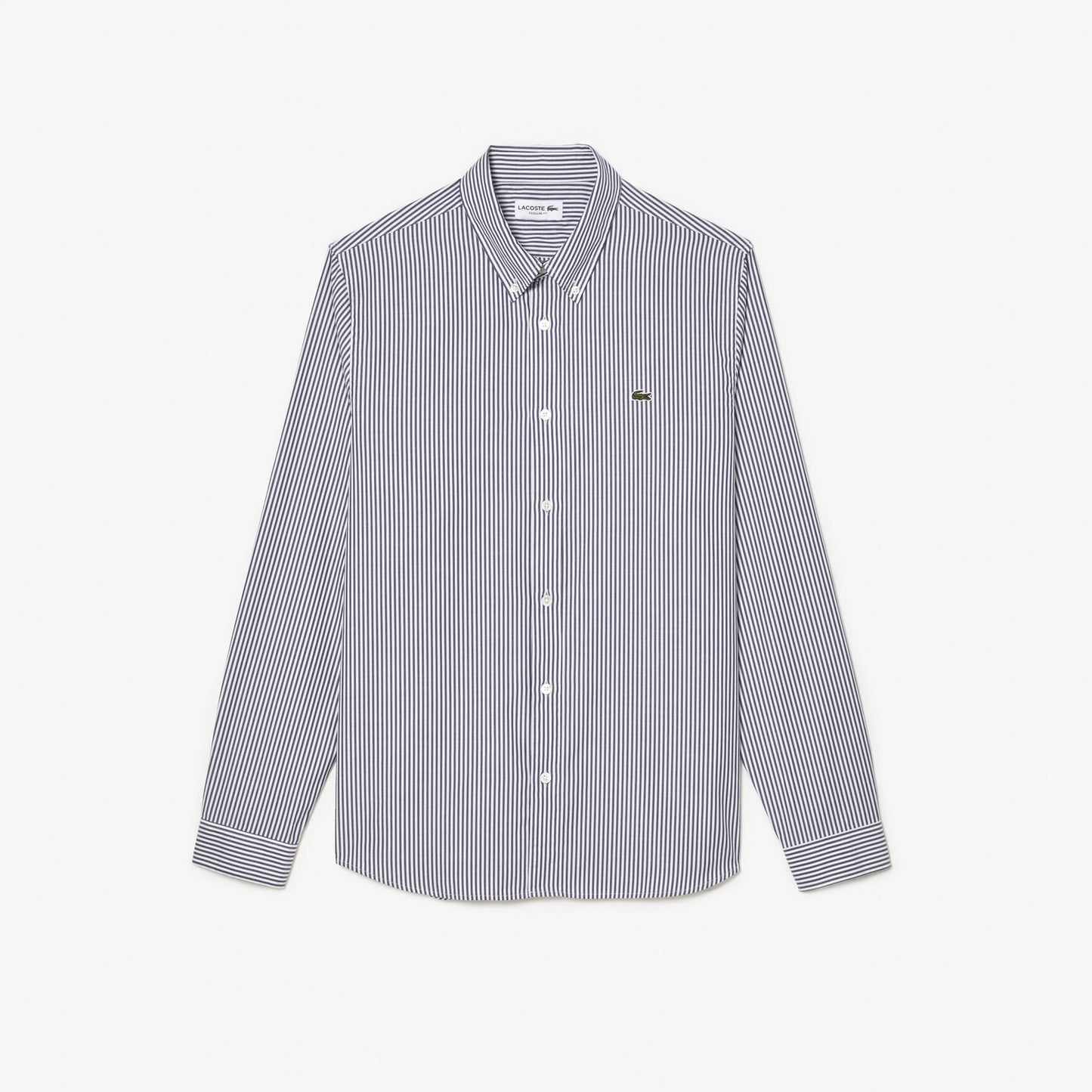 Lacoste Regular Fit Striped Cotton Oxford Shirt – Gray & White