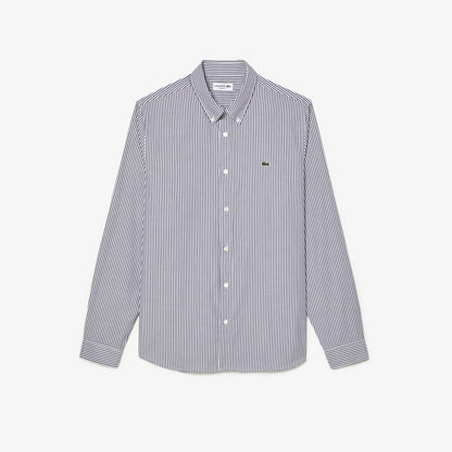 Lacoste Regular Fit Striped Cotton Oxford Shirt – Gray & White