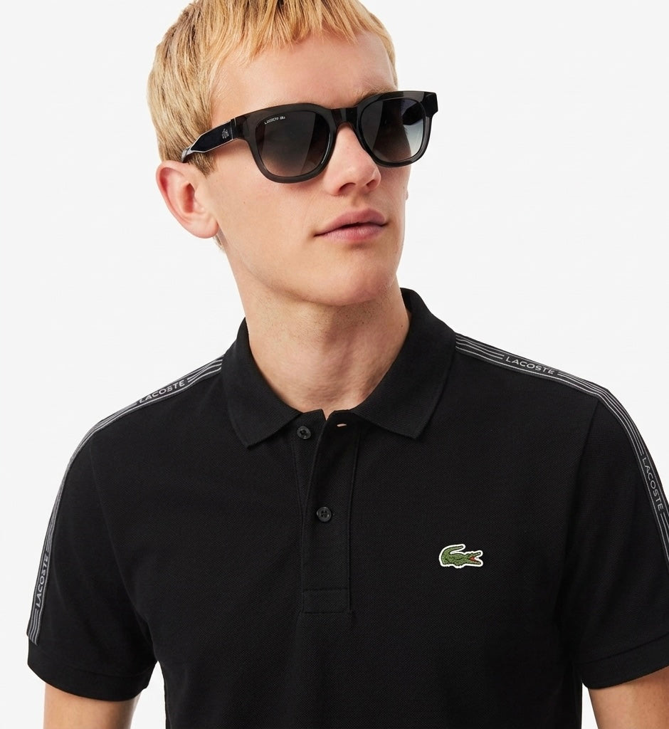 Lacoste Slim Fit Piqué Polo Shirt with Branded Shoulder Tape – Black