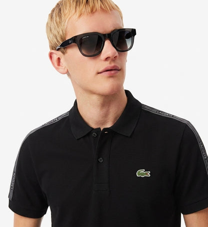 Lacoste Slim Fit Piqué Polo Shirt with Branded Shoulder Tape – Black