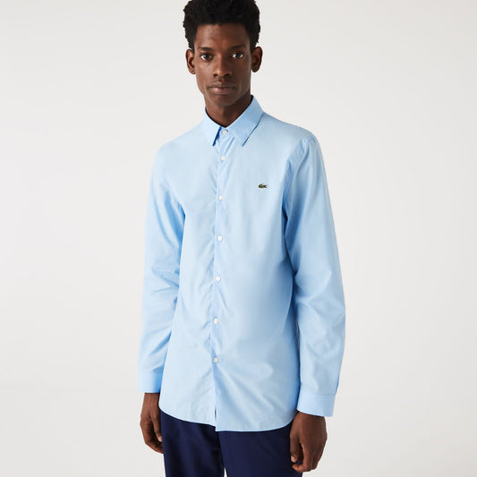 Lacoste Slim Fit Long-Sleeved Premium Poplin Cotton Shirt – Light Blue