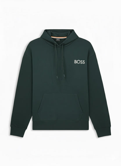 BOSS Dark Green Pullover Hoodie with Textured Logo