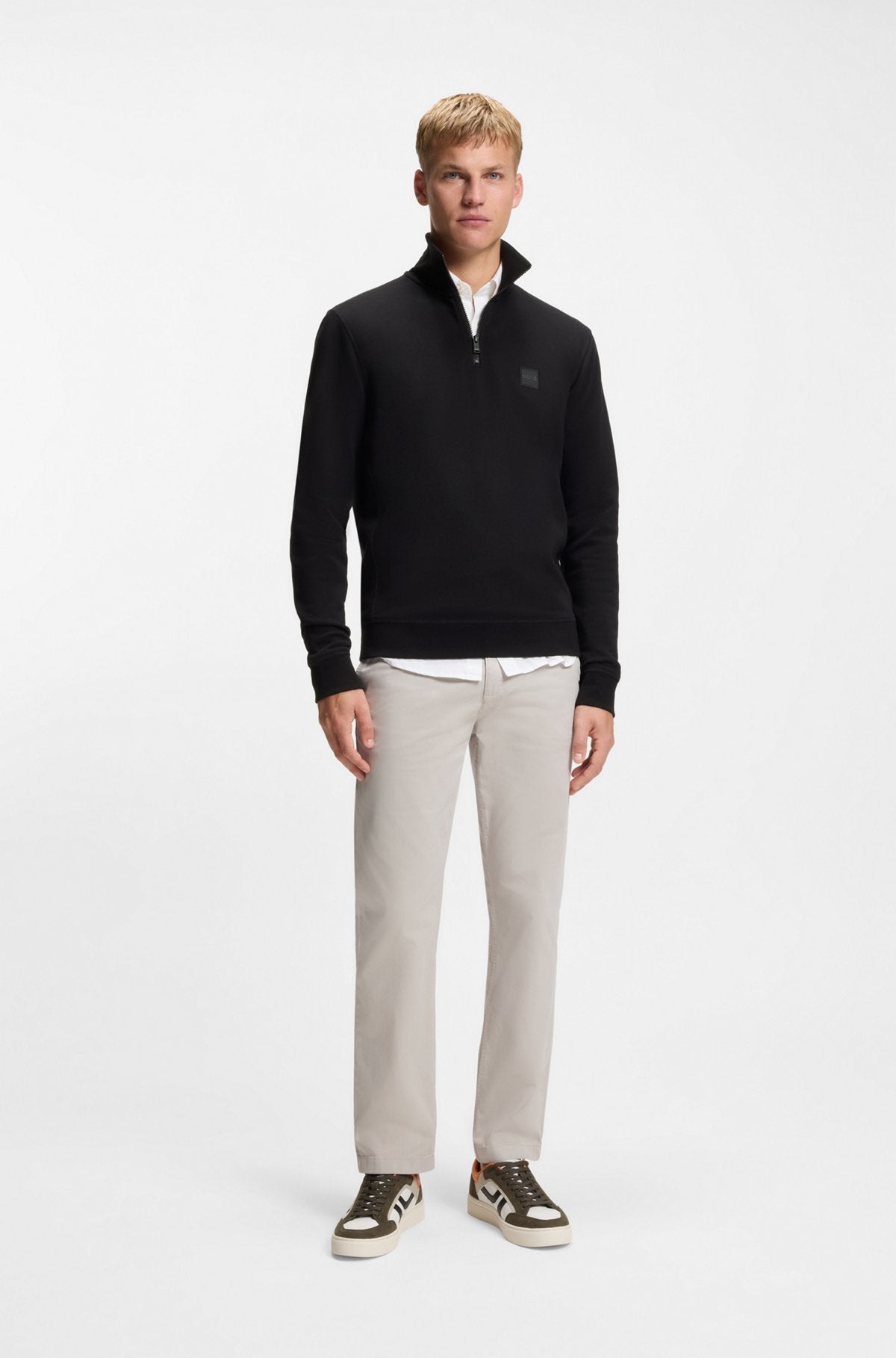 ZIP-NECK SWEATSHIRT IN COTTON TERRY WITH LOGO PATCH