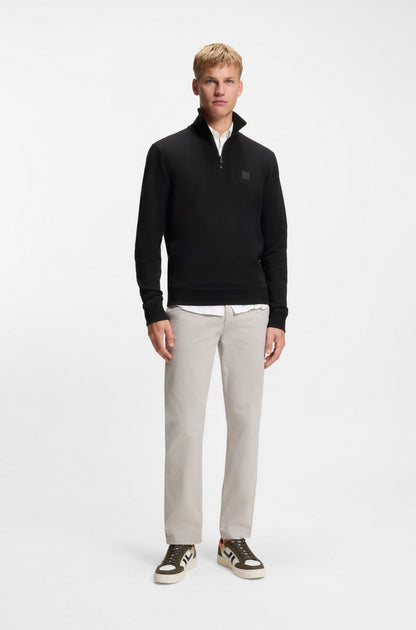 ZIP-NECK SWEATSHIRT IN COTTON TERRY WITH LOGO PATCH