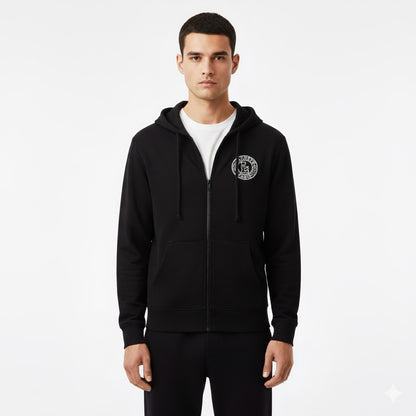 Lacoste Black Full-Zip Hoodie with White Circle Logo Badge