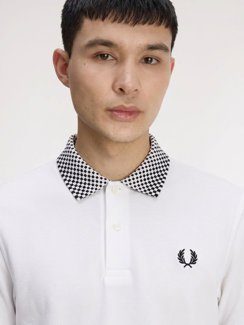 Fred Perry Checkerboard Collar Pique Polo Shirt – White