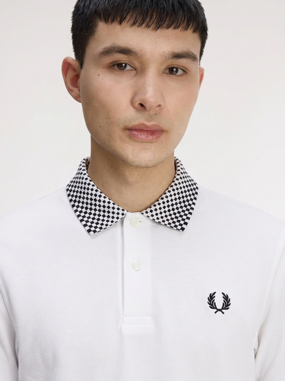 Fred Perry Checkerboard Collar Pique Polo Shirt – White