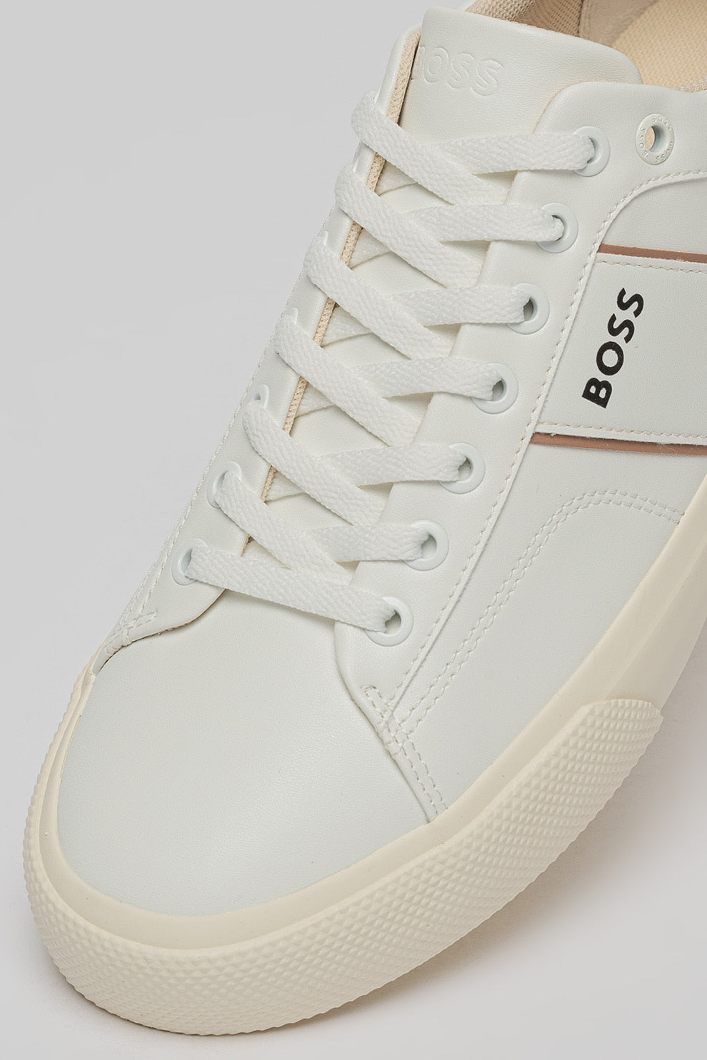 BOSS Men's Seth Low-Top Leather Sneakers – Open White & Camel