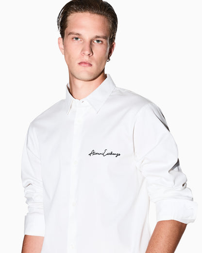 Armani Exchange Slim Fit Script Embroidered Shirt – White
