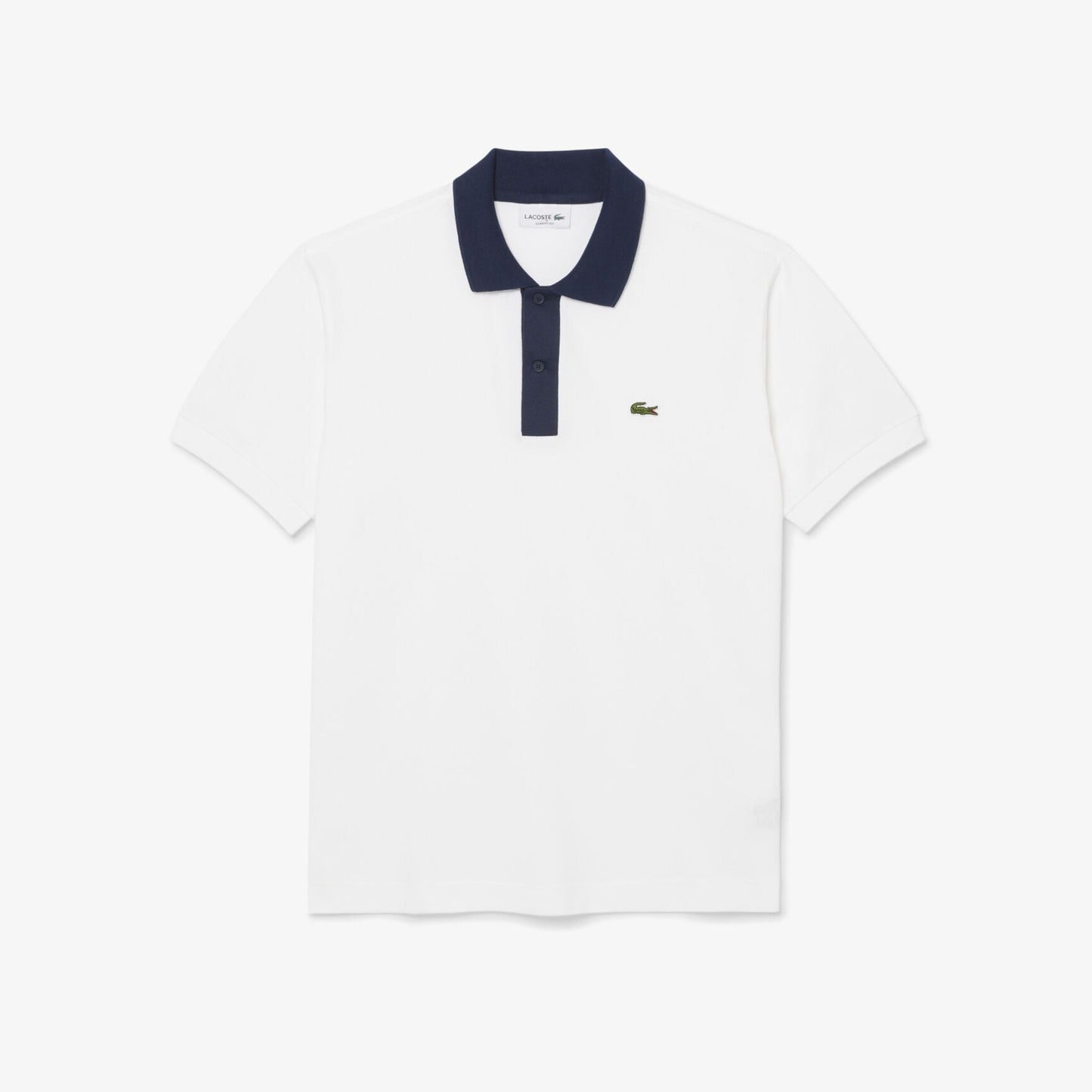 Lacoste Classic Fit Colorblock Organic Cotton Polo Shirt – White/Navy