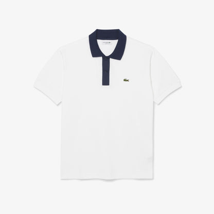 Lacoste Classic Fit Colorblock Organic Cotton Polo Shirt – White/Navy