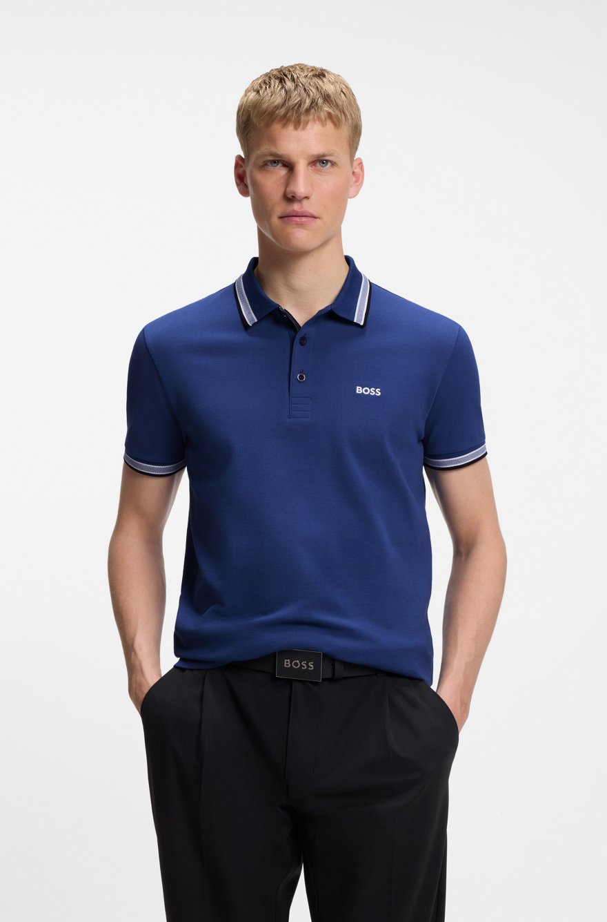 BOSS Slim-Fit Polo Shirt in Mercerized Cotton with Striped Accents