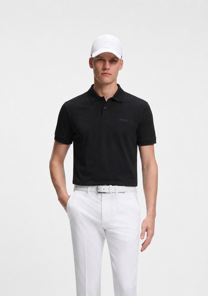 BOSS Slim-Fit Polo Shirt in Jet Black Mercerized Cotton Piqué