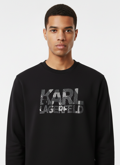 KARL LAGERFELD Men’s Striated Graphic Logo Sweatshirt – Black