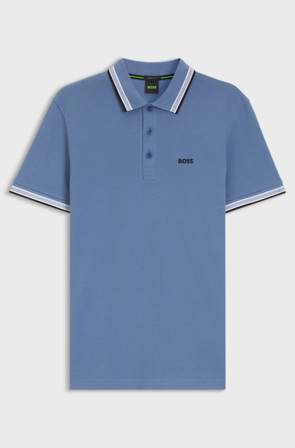 BOSS Slim-Fit Pique Polo Shirt with Striped Collar
