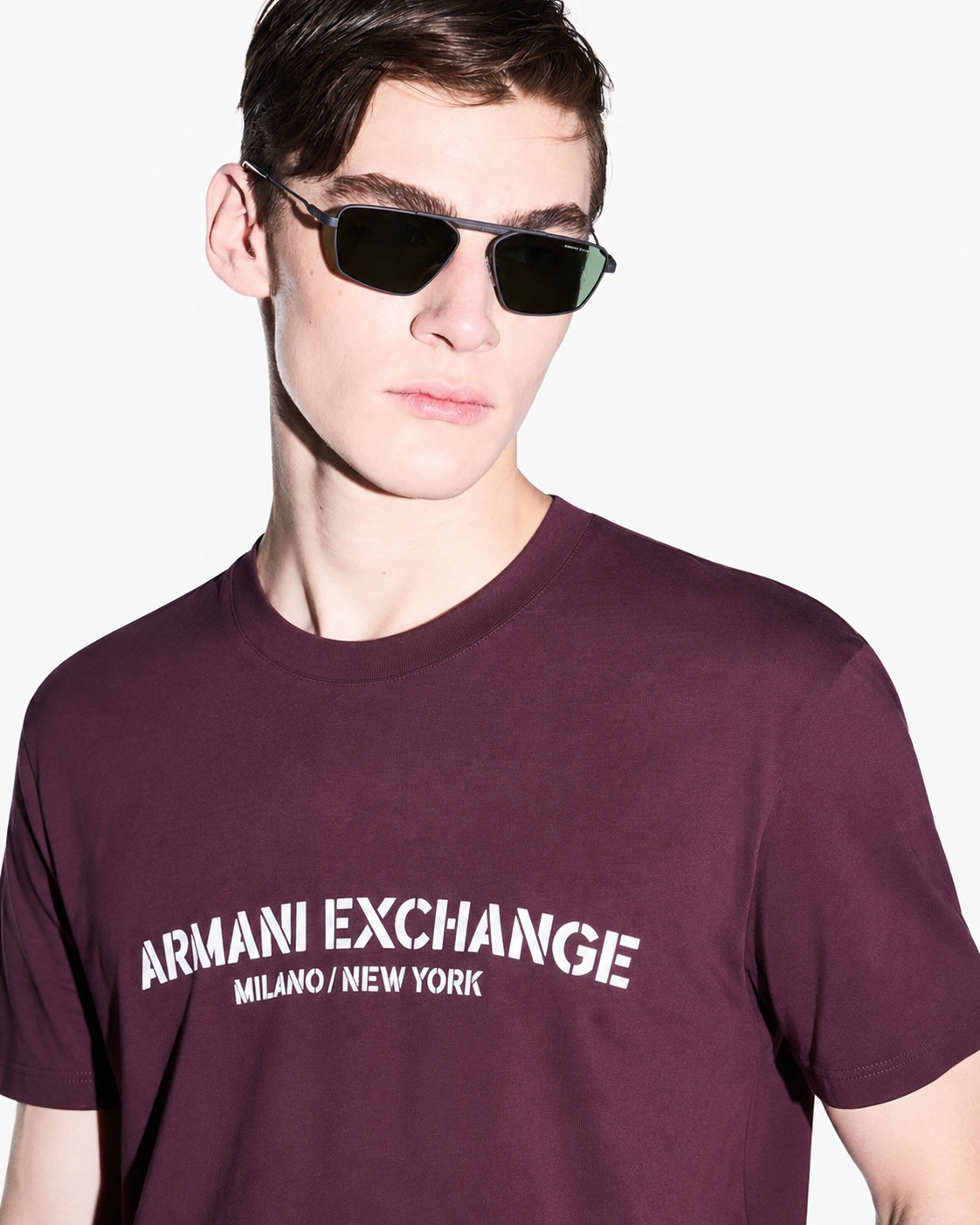 Armani Exchange Regular-Fit Cotton Heritage T-Shirt in Burgundy