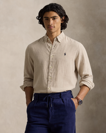 Polo Ralph Lauren Slim-Fit Button-Down Linen Shirt – Sand Beige