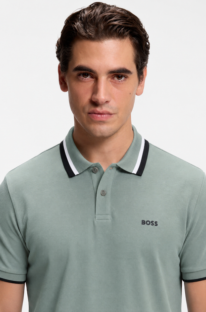 BOSS Regular-Fit Cotton Piqué Polo Shirt in Sage Green