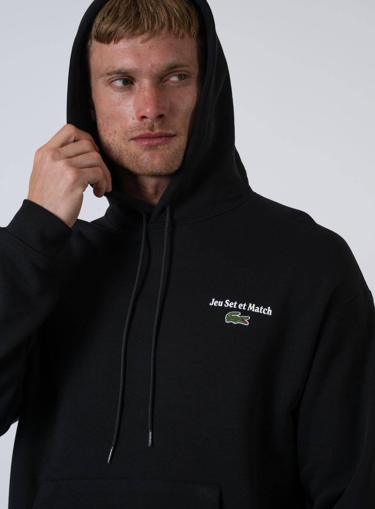 Lacoste Black Jersey Cotton Hoodie - "Jeu Set et Match" Embroidery