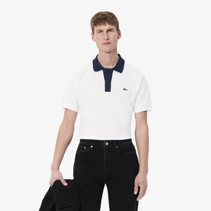 Lacoste Classic Fit Colorblock Organic Cotton Polo Shirt – White/Navy