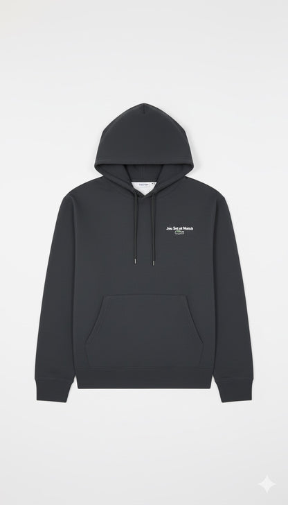 Lacoste Dark Grey Fleece Hoodie - "Jeu Set et Match" Embroidery